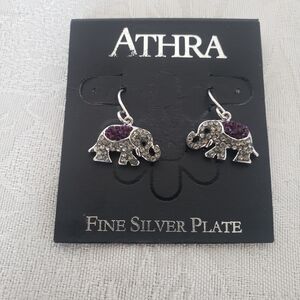 Silver-Plate Elephant Earrings with Purple Crystal Accents